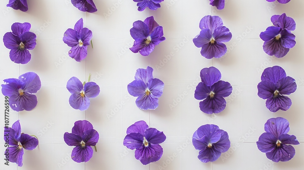Light Purple Flowers Arranged Symmetrically on a Soft White Background Light Purple Flowers Arranged Symmetrically on a Soft White Background