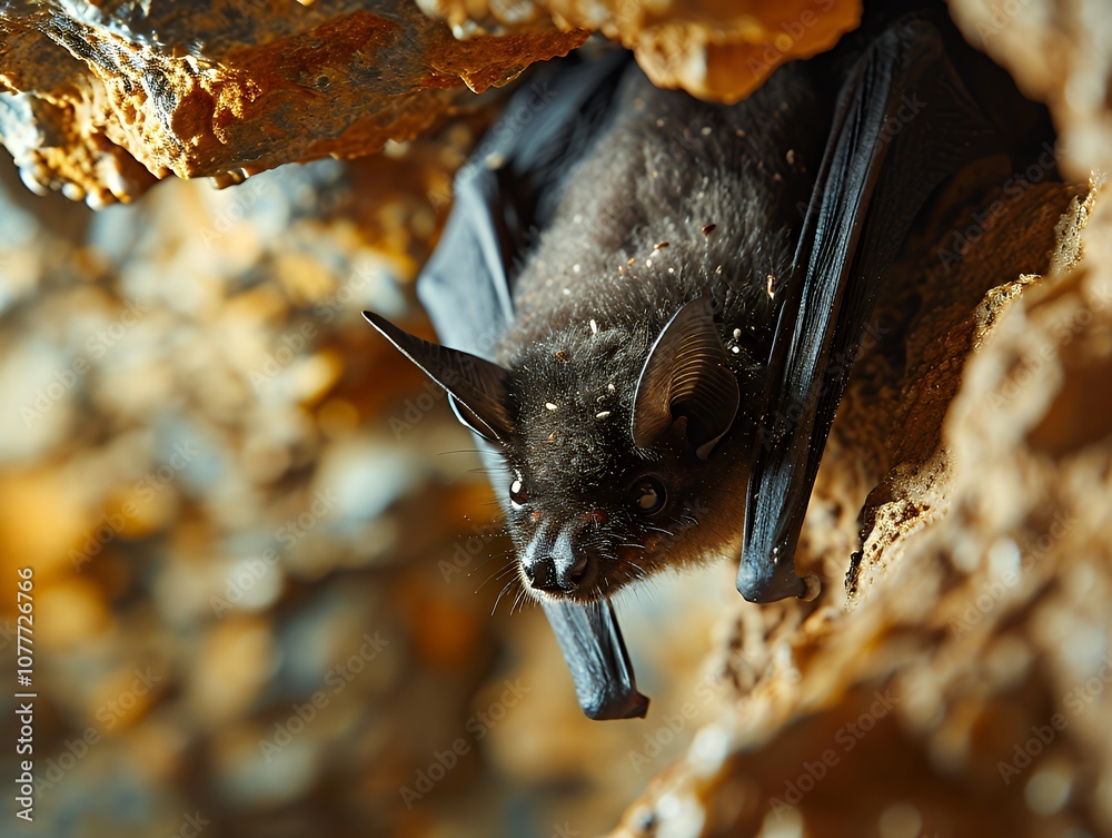 Naklejka premium Bat Hanging in Cave