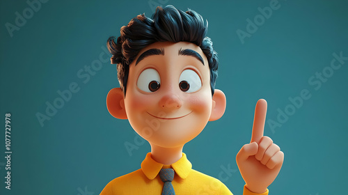 3D Cartoon Illustration of a Man Pointing Up