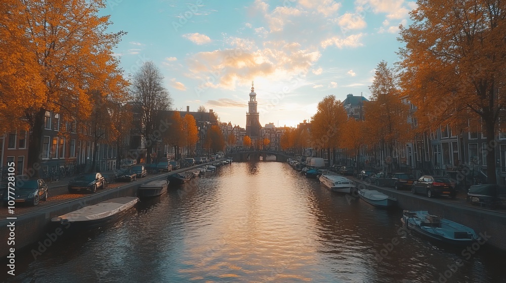 Fototapeta premium Amsterdam, Netherlands, in the fall. Travel to Amsterdam from Europe.