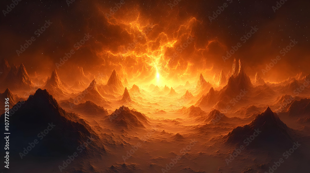 Fiery Mountain Landscape Illustration