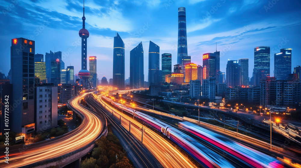 Fototapeta premium Illustration in the style of future city technology