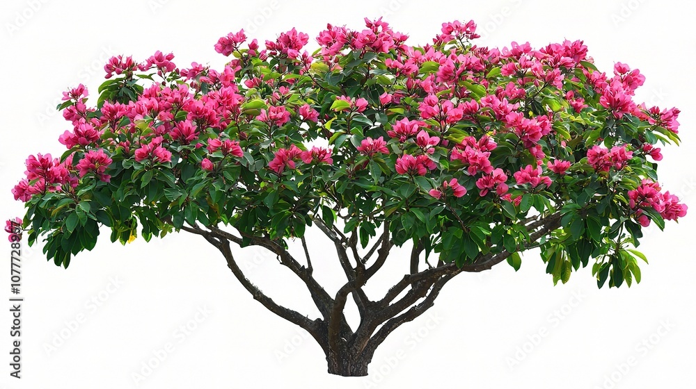 Vibrant Tropical Plant with Bright Pink Flowers Illuminating a Bushy Canopy Against a Clean White Background for Garden and Nature Themes Vibrant Tropical Plant with Bright Pink Flowers Illuminating a Bushy Canopy Against a Clean White Background for Garden and Nature Themes