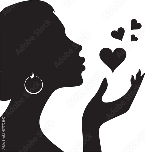 silhouette of a women blowing heart vector art illustration