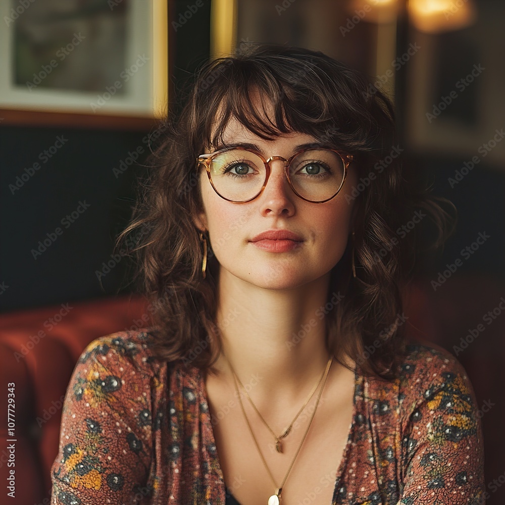 Portrait of a Woman with Glasses, Casual Style, Indoor Photography Portrait of a Woman with Glasses, Casual Style, Indoor Photography