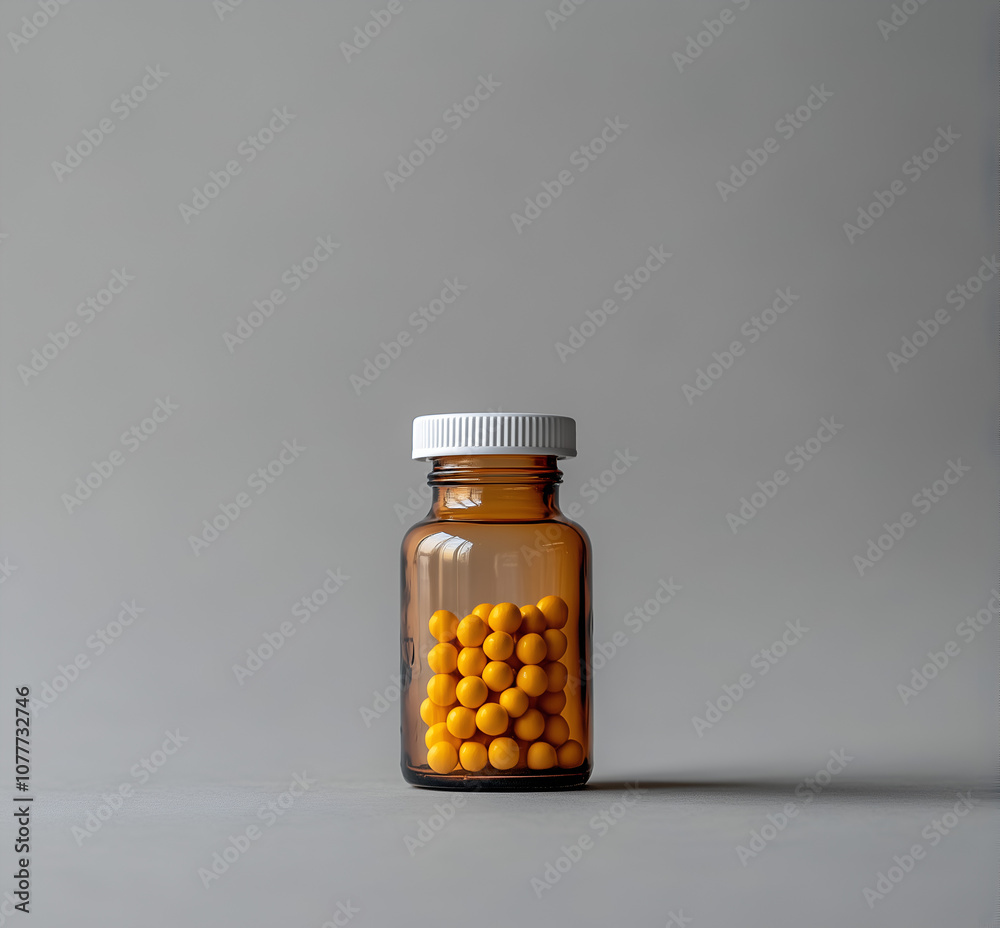 White, round pills spilling out of an amber bottle on a white background. White, round pills spilling out of an amber bottle on a white background.