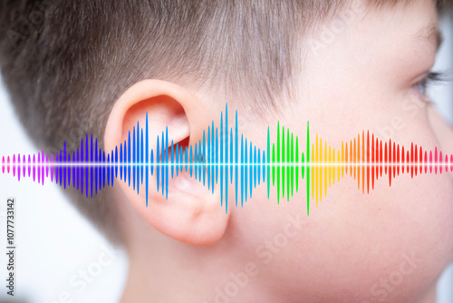 Bilde på lerret Close-up detail young caucasian male ear, auditory organ, acoustics Auditory Sys