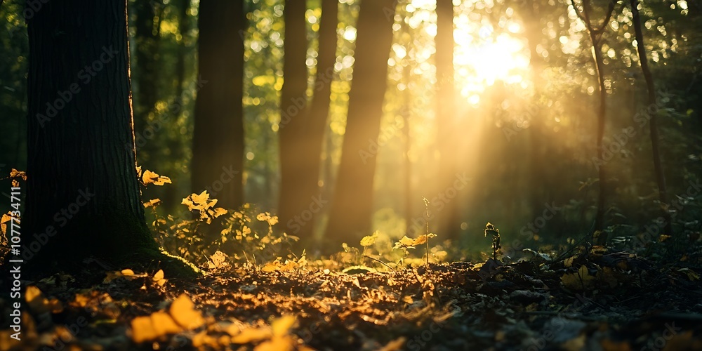 Sunbeams Through Trees in a Forest Sunbeams Through Trees in a Forest
