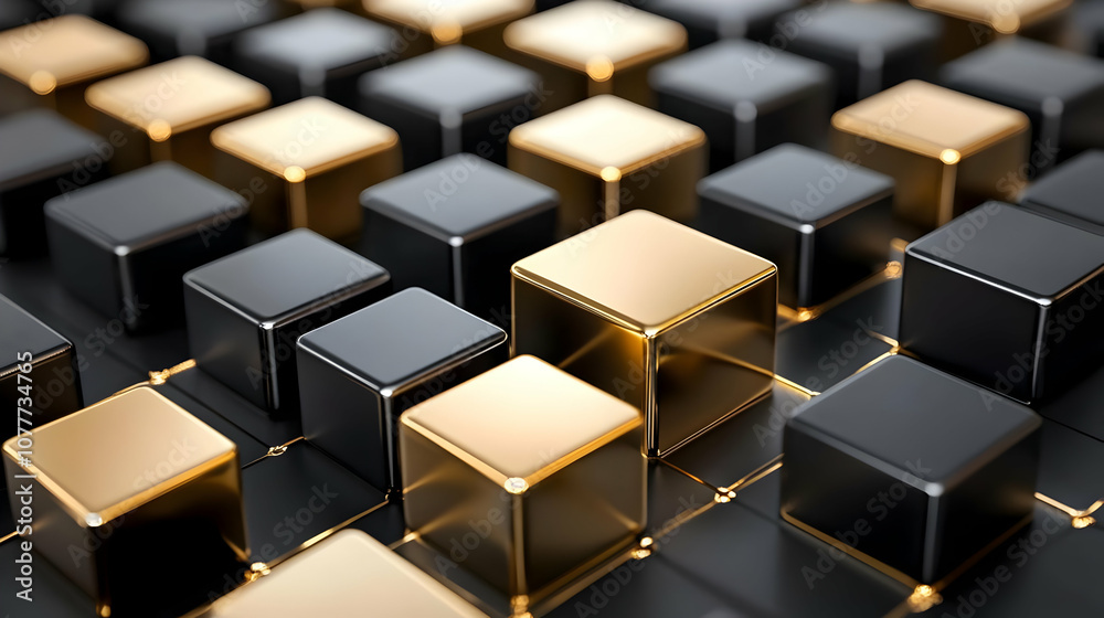 Abstract 3D Background with Gold and Black Cubes Abstract 3D Background with Gold and Black Cubes