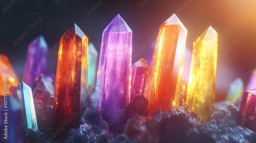 Crystal Cluster: 3D Illustration of Sparkling Gemstones Crystal Cluster: 3D Illustration of Sparkling Gemstones