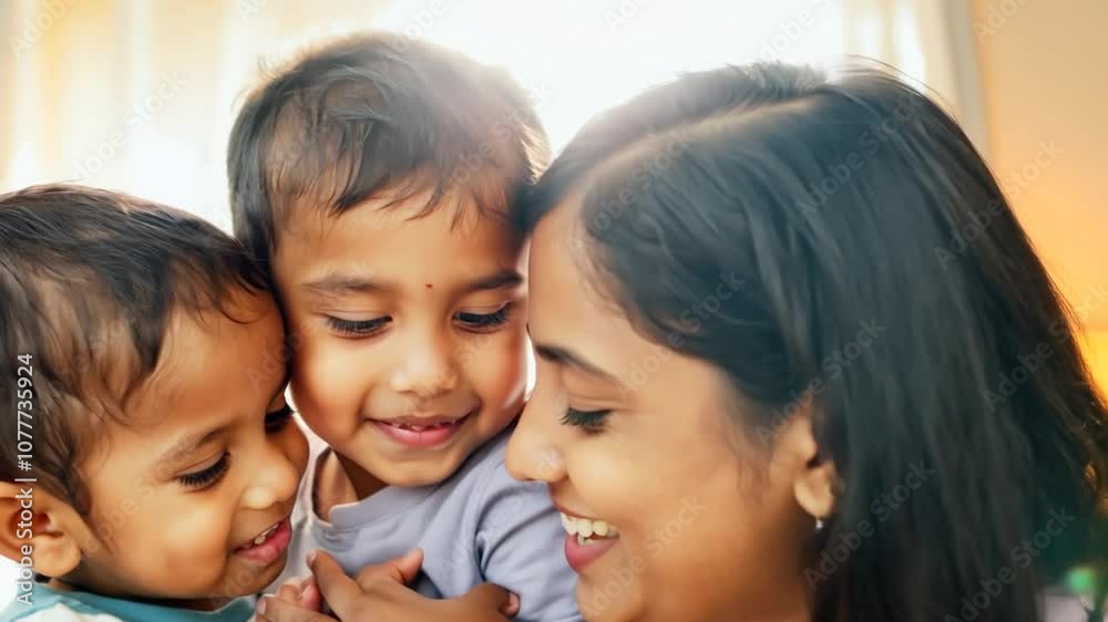Mother Sharing a Loving Moment With Her Children at Home Generative AI Mother Sharing a Loving Moment With Her Children at Home Generative AI