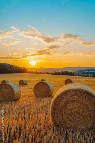 hay bales in the sunset