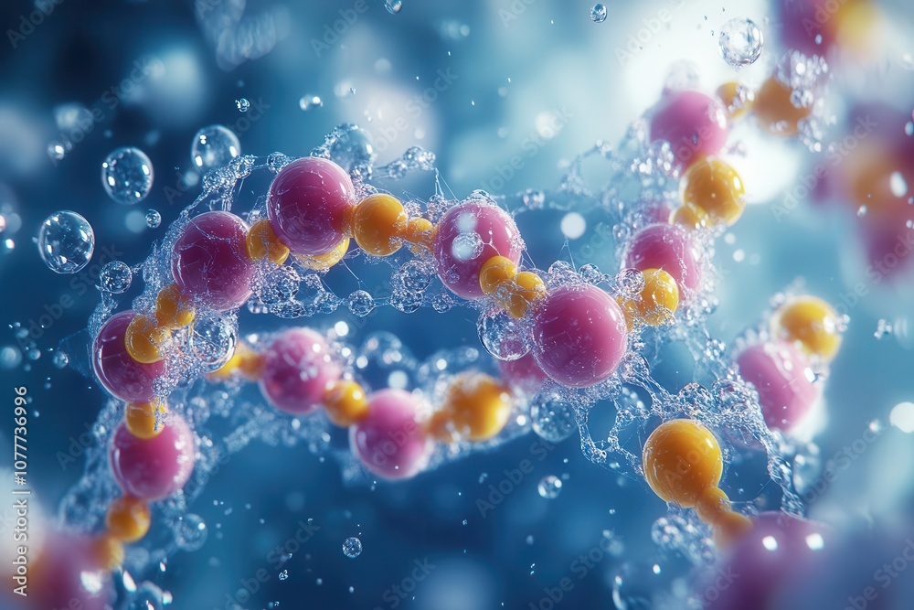 a 3d rendering of a molecule surrounded by glistening water bubbles illustrating the interplay of science and nature the composition is vibrant and eyecatching showcasing molecular structures a 3d rendering of a molecule surrounded by glistening water bubbles illustrating the interplay of science and nature the composition is vibrant and eyecatching showcasing molecular structures