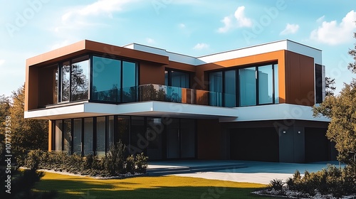Wallpaper Mural Contemporary Modern Home with Large Windows and Elegant Architectural Design : Generative AI Torontodigital.ca