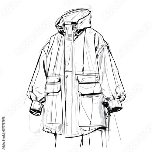 Rain Poncho Hanging - Minimalist Outerwear Outline Illustration