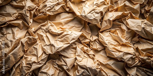 A Close-up of Crinkled Brown Paper, Revealing a Textured Landscape of Folds, Creases, and Shadows