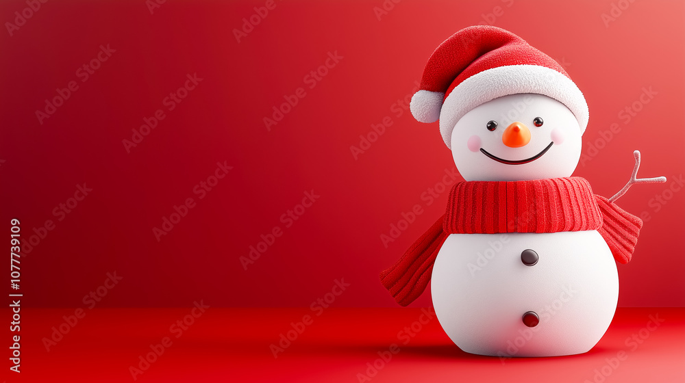 snowman isolated on copy space red background snowman isolated on copy space red background
