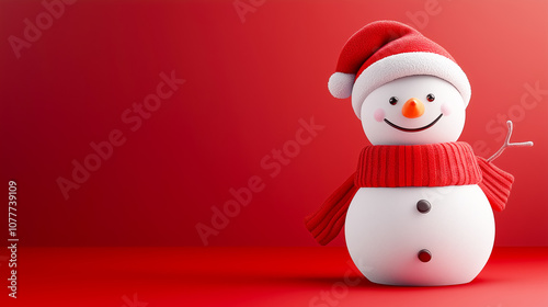 snowman isolated on copy space red background