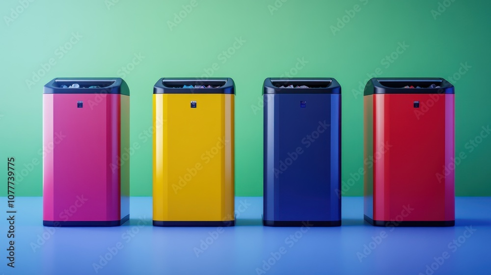 Four Colorful Recycling Bins