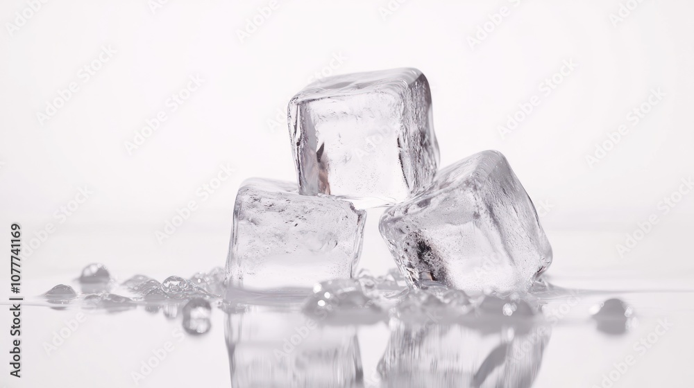Melting Ice Cubes on a White Background