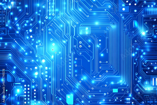 Futuristic vector illustration of a blue circuit board with intricate digital tech elements, perfect for advanced technology backgrounds. 