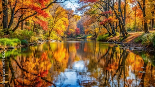 Autumn reflection of creek beyond wildwood fall