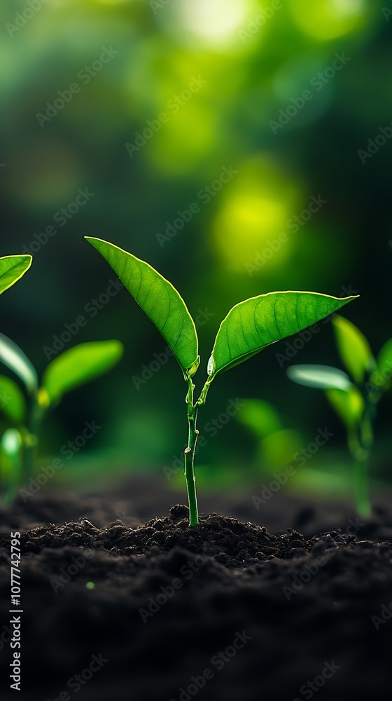 Fototapeta premium Vibrant Green Leaves of Sprouting Plants in Fertile Soil Closeup : Generative AI