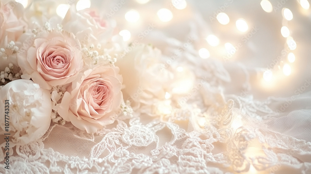 Romantic Roses on Lace with Fairy Lights Romantic Roses on Lace with Fairy Lights