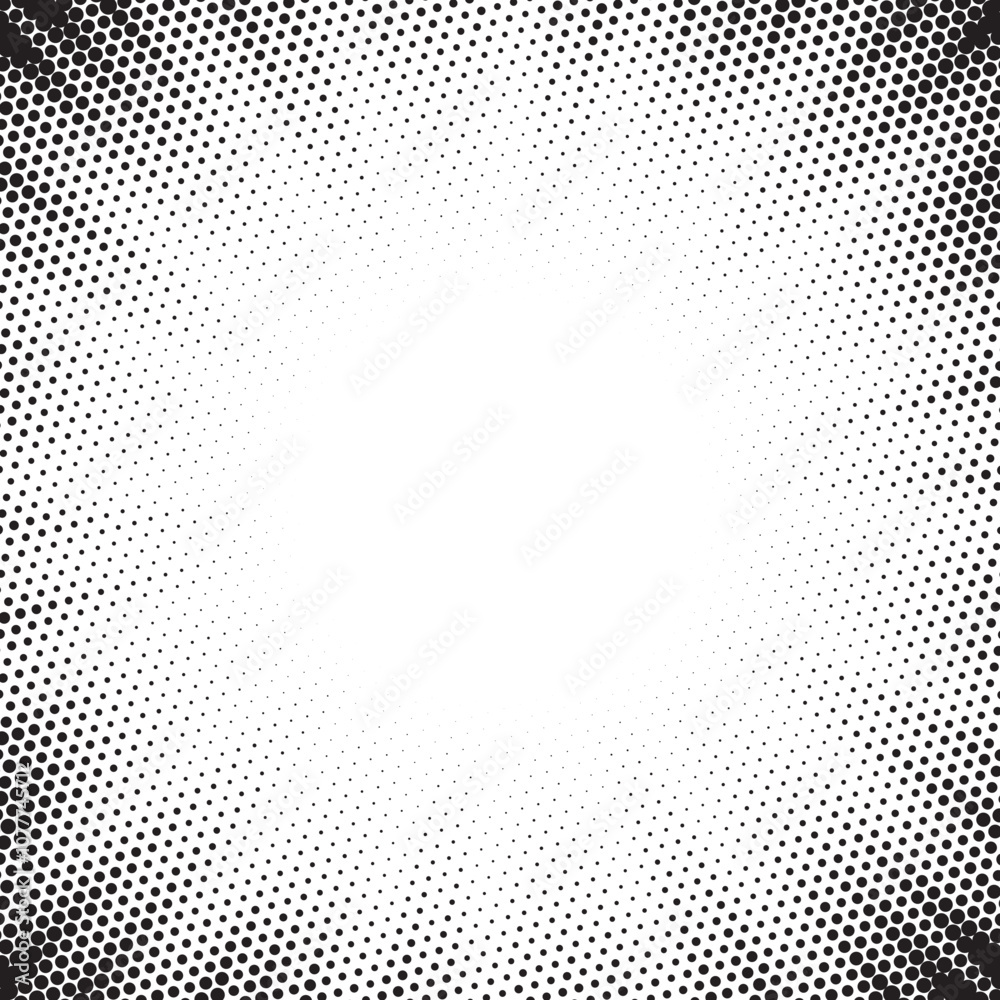 Halftone gradient sun rays pattern. Abstract halftone vector dots background. monochrome dots pattern. Vector background in comic book style with sunburst rays and halftone. Retro pop art design.