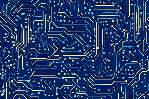 Futuristic vector illustration of a blue circuit board with intricate digital tech elements, perfect for advanced technology backgrounds. 