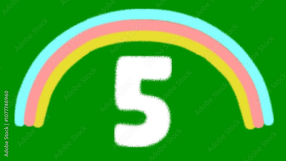 countdown animation in 10 seconds with chalk drawing of rainbow on green screen background. suitable for children's learning. green screen background