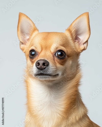 Chihuahua Close-Up Portrait with Alert Expression and Large Ears, Ideal for Pet Lovers and Small Dog Enthusiasts