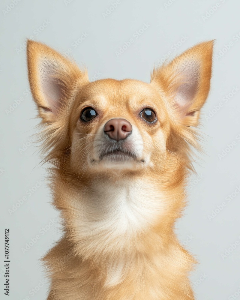 Chihuahua Close-Up Portrait with Alert Expression and Large Ears, Ideal for Pet Lovers and Small Dog Enthusiasts
Chihuahua Close-Up Portrait with Alert Expression and Large Ears, Ideal for Pet Lovers and Small Dog Enthusiasts