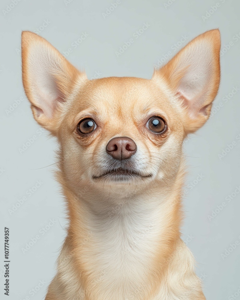 Chihuahua Close-Up Portrait with Alert Expression and Large Ears, Ideal for Pet Lovers and Small Dog Enthusiasts
Chihuahua Close-Up Portrait with Alert Expression and Large Ears, Ideal for Pet Lovers and Small Dog Enthusiasts