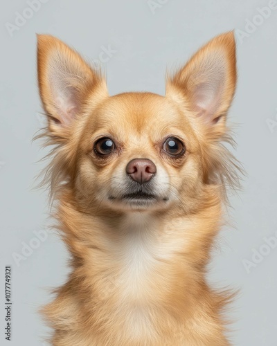 Chihuahua Close-Up Portrait with Alert Expression and Large Ears, Ideal for Pet Lovers and Small Dog Enthusiasts