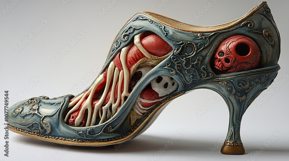 Anatomical High Heel Shoe Sculpture with Skull Detail - Surreal Art Anatomical High Heel Shoe Sculpture with Skull Detail - Surreal Art