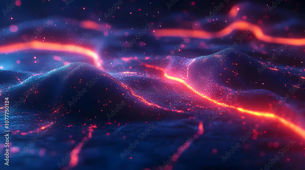 Abstract 3D Background with Glowing Lines and Particles