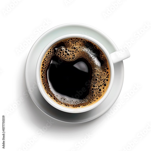 Top view of the black coffee isolated on white background