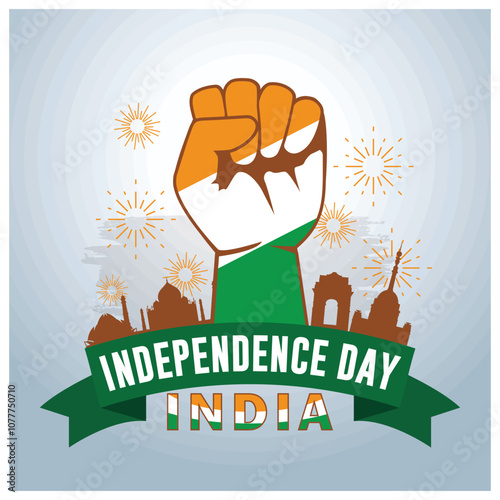 A clenched fist with landmarks of India. Celebrating India's Independence Day. Independence Day India concept. Flat vector illustration.