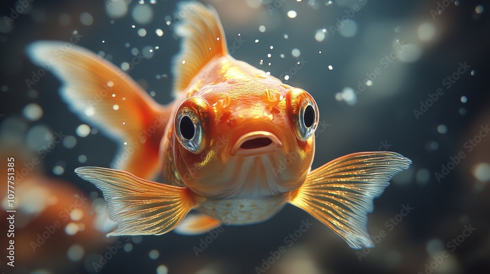Close-up of a goldfish underwater with