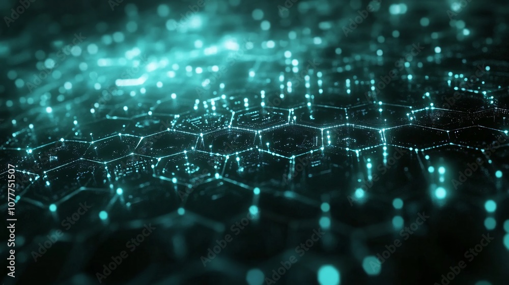Abstract Digital Network Background with Hexagonal Structure and Glowing Lights Abstract Digital Network Background with Hexagonal Structure and Glowing Lights