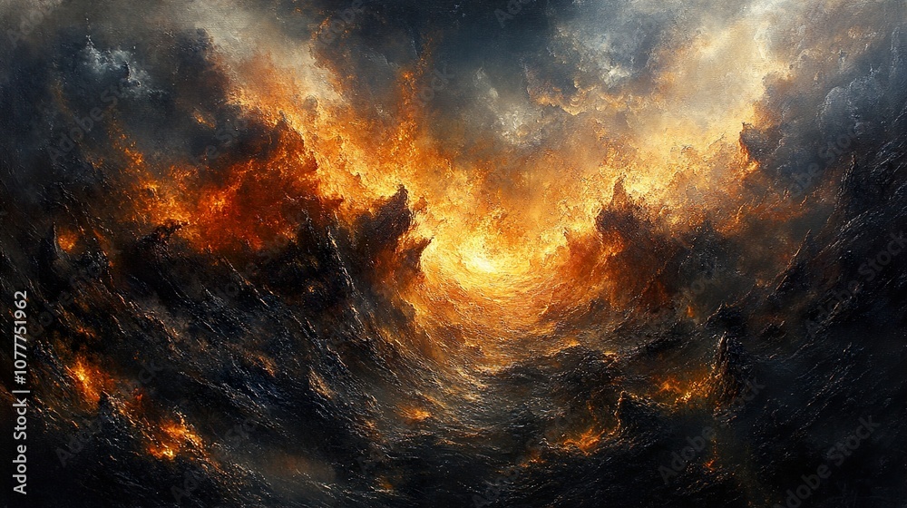 Fiery Sky: A Dramatic Landscape Painting of Fire and Clouds Fiery Sky: A Dramatic Landscape Painting of Fire and Clouds