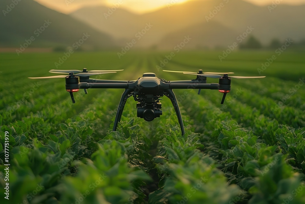 a hightech drone soaring over a lush green field spraying pesticides as part of modern agricultural practices showcasing innovation in farming technology a hightech drone soaring over a lush green field spraying pesticides as part of modern agricultural practices showcasing innovation in farming technology