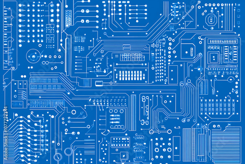 Wallpaper Mural Close-up of a glowing neon circuit board pattern, showcasing intricate lines and electronic pathways in a vibrant blue hue Torontodigital.ca