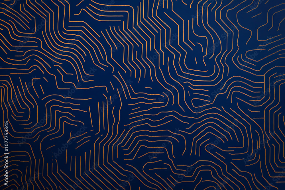 Obraz premium Close-up of a glowing neon circuit board pattern, showcasing intricate lines and electronic pathways in a vibrant blue hue