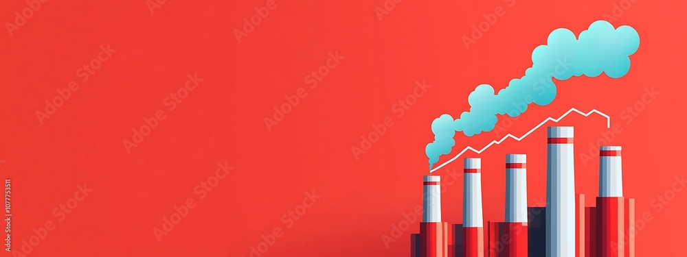 A red background with a picture of a factory with smoke coming out of it A red background with a picture of a factory with smoke coming out of it