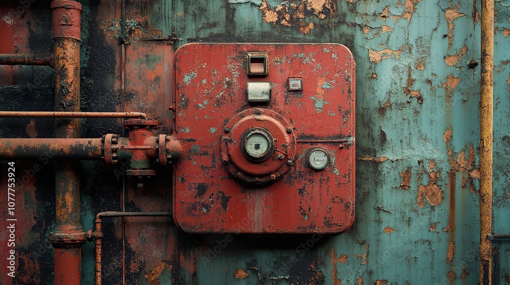 Rusty Metal Panel with Industrial Equipment and Pipes Rusty Metal Panel with Industrial Equipment and Pipes