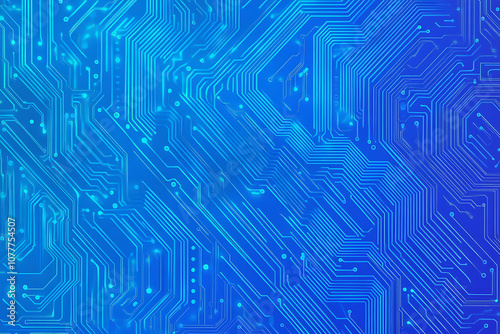 Close-up of a glowing neon circuit board pattern, showcasing intricate lines and electronic pathways in a vibrant blue hue