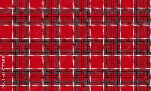 Plaid fabric pattern, red, black, white, seamless for textile and design clothes skirt pants apron tablecloth blanket or decoration. Vector illustration.