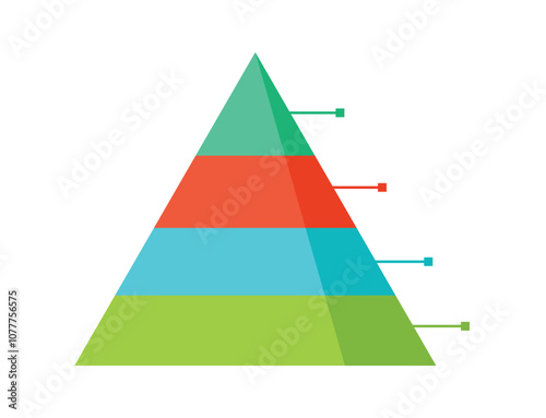 Triangular chart or pyramid diagram divided into 4 parts or levels. Blank 4 tier pyramid chart